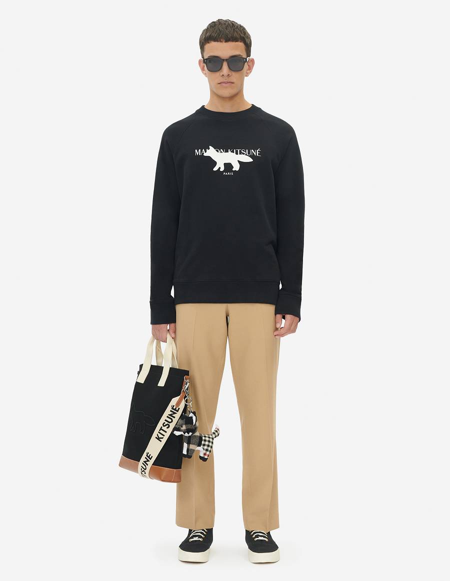 Black Men's Maison Kitsune Profile Fox Stamp Clean Sweatshirts | AU-B0200