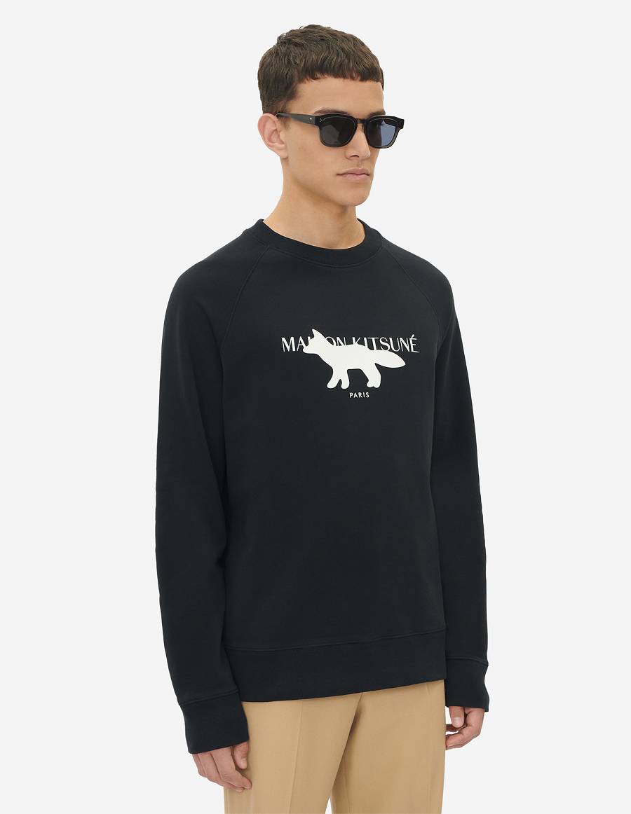 Black Men's Maison Kitsune Profile Fox Stamp Clean Sweatshirts | AU-B0200