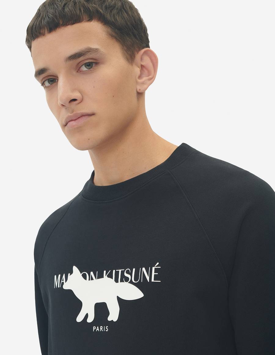 Black Men's Maison Kitsune Profile Fox Stamp Clean Sweatshirts | AU-B0200