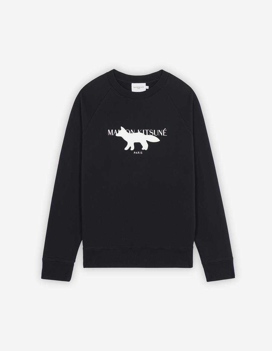 Black Men\'s Maison Kitsune Profile Fox Stamp Clean Sweatshirts | AU-B0200