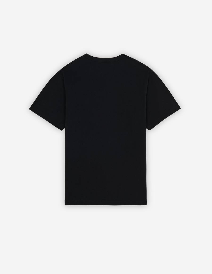 Black Men's Maison Kitsune Profile Fox Stamp Classic T Shirts | AU-O1131