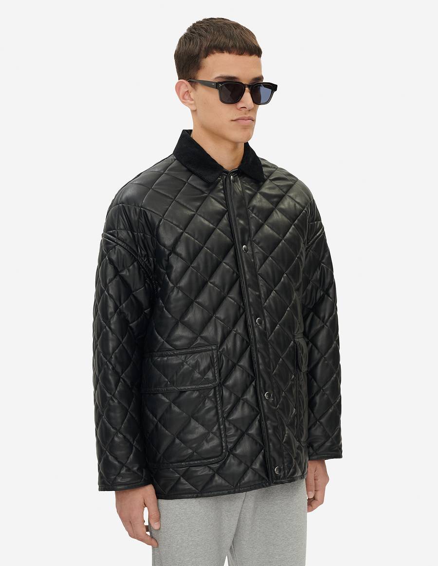 Black Men's Maison Kitsune Quilted Jackets | AU-C0608