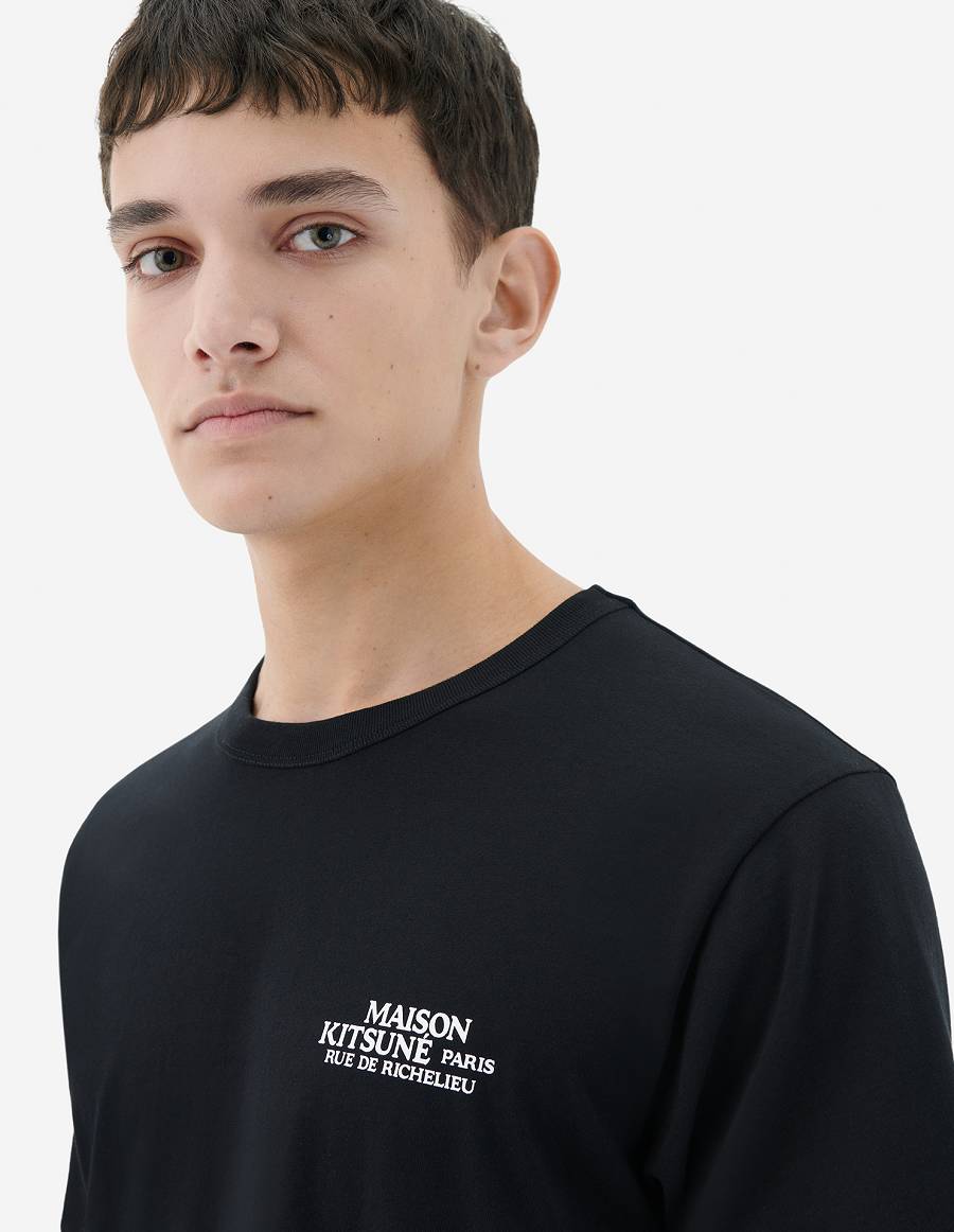 Black Men's Maison Kitsune Rue De Richelieu Classic T Shirts | AU-S0531