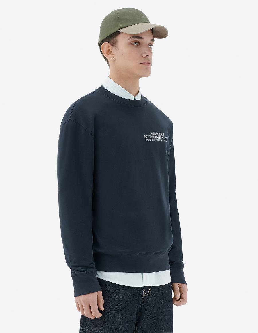 Black Men's Maison Kitsune Rue De Richelieu Relaxed Sweatshirts | AU-S0938