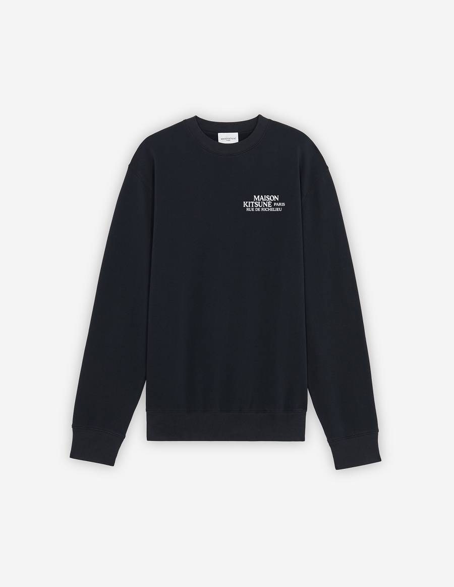 Black Men\'s Maison Kitsune Rue De Richelieu Relaxed Sweatshirts | AU-S0938