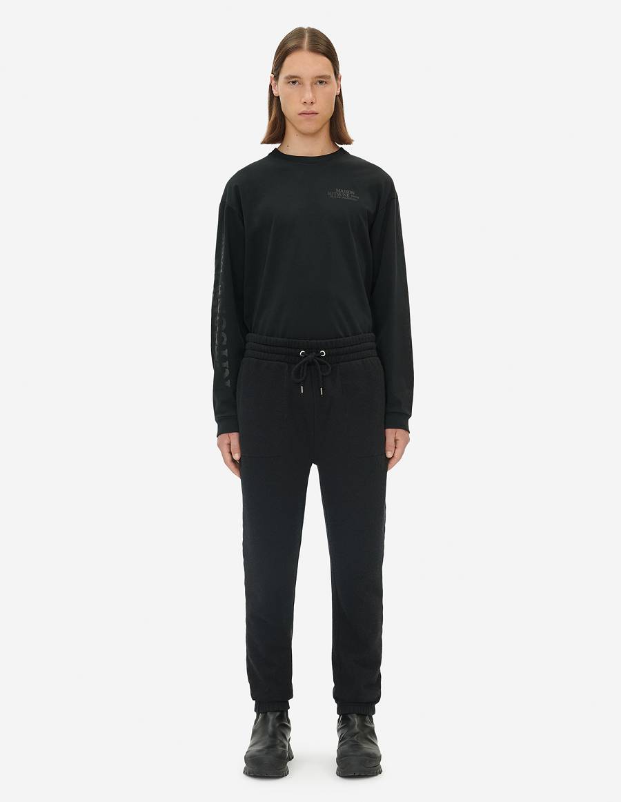 Black Men's Maison Kitsune Rue Richelieu Drawsting Regular Jog Pants | AU-B0664