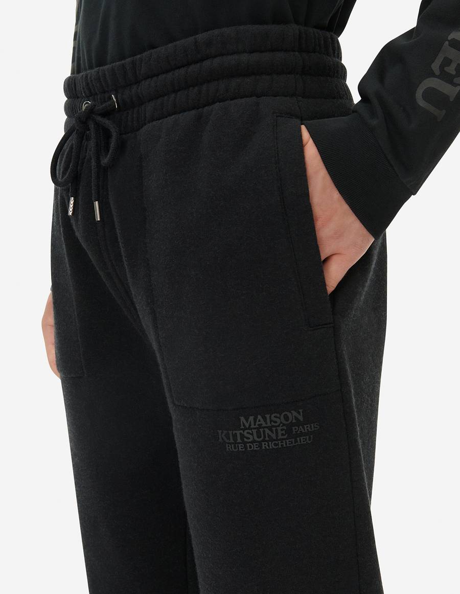 Black Men's Maison Kitsune Rue Richelieu Drawsting Regular Jog Pants | AU-B0664