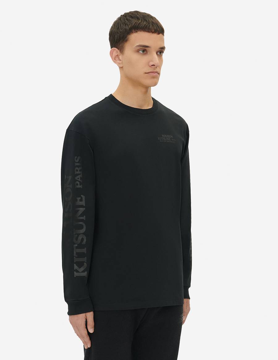 Black Men's Maison Kitsune Rue Richelieu Relaxed Long Sleeves T Shirts | AU-G0916