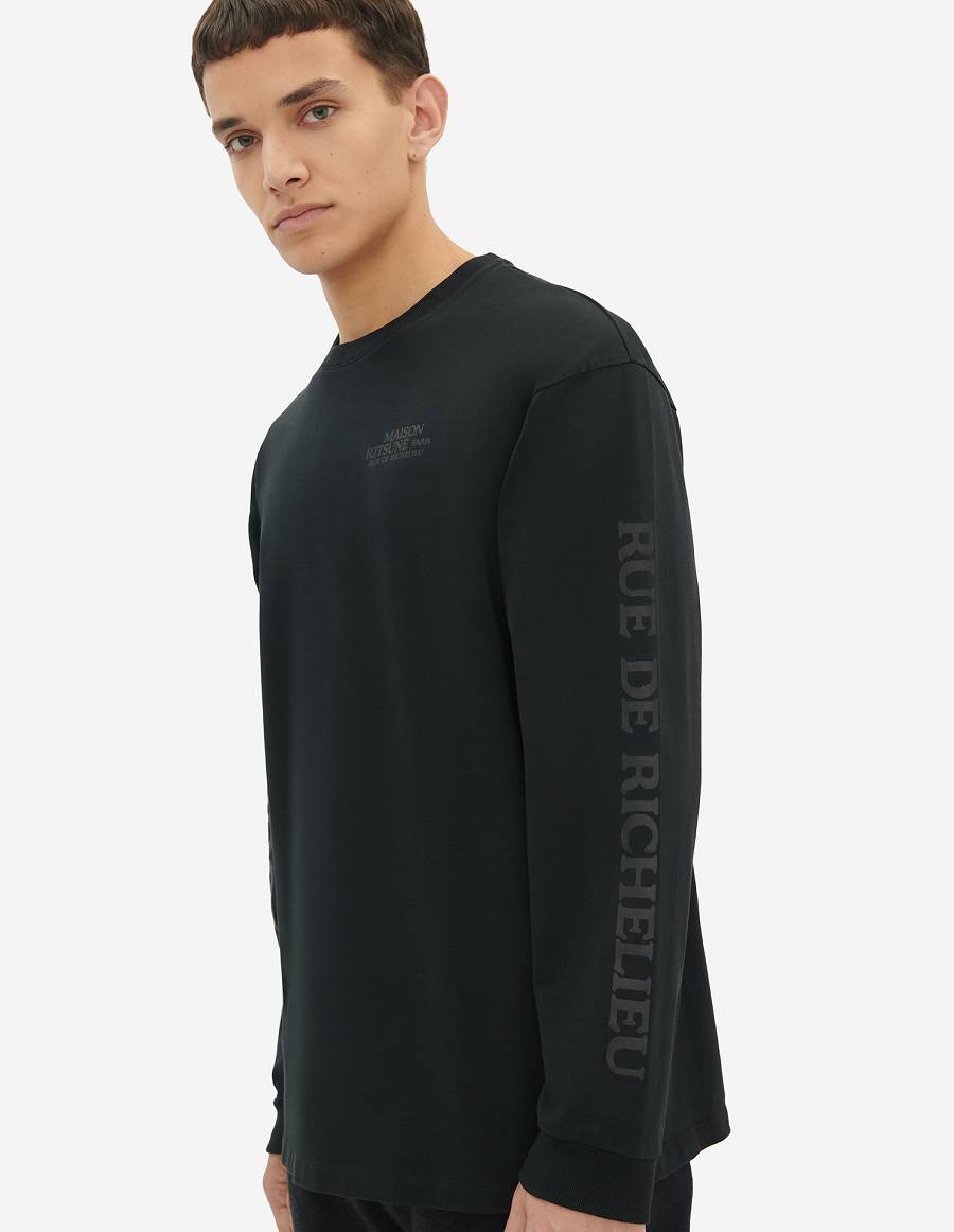 Black Men's Maison Kitsune Rue Richelieu Relaxed Long Sleeves T Shirts | AU-G0916