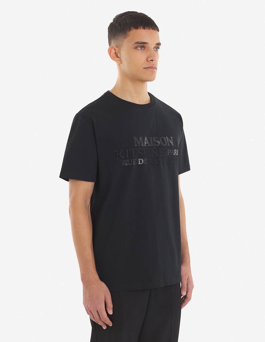 Black Men's Maison Kitsune Rue Richelieu Relaxed T Shirts | AU-L0140