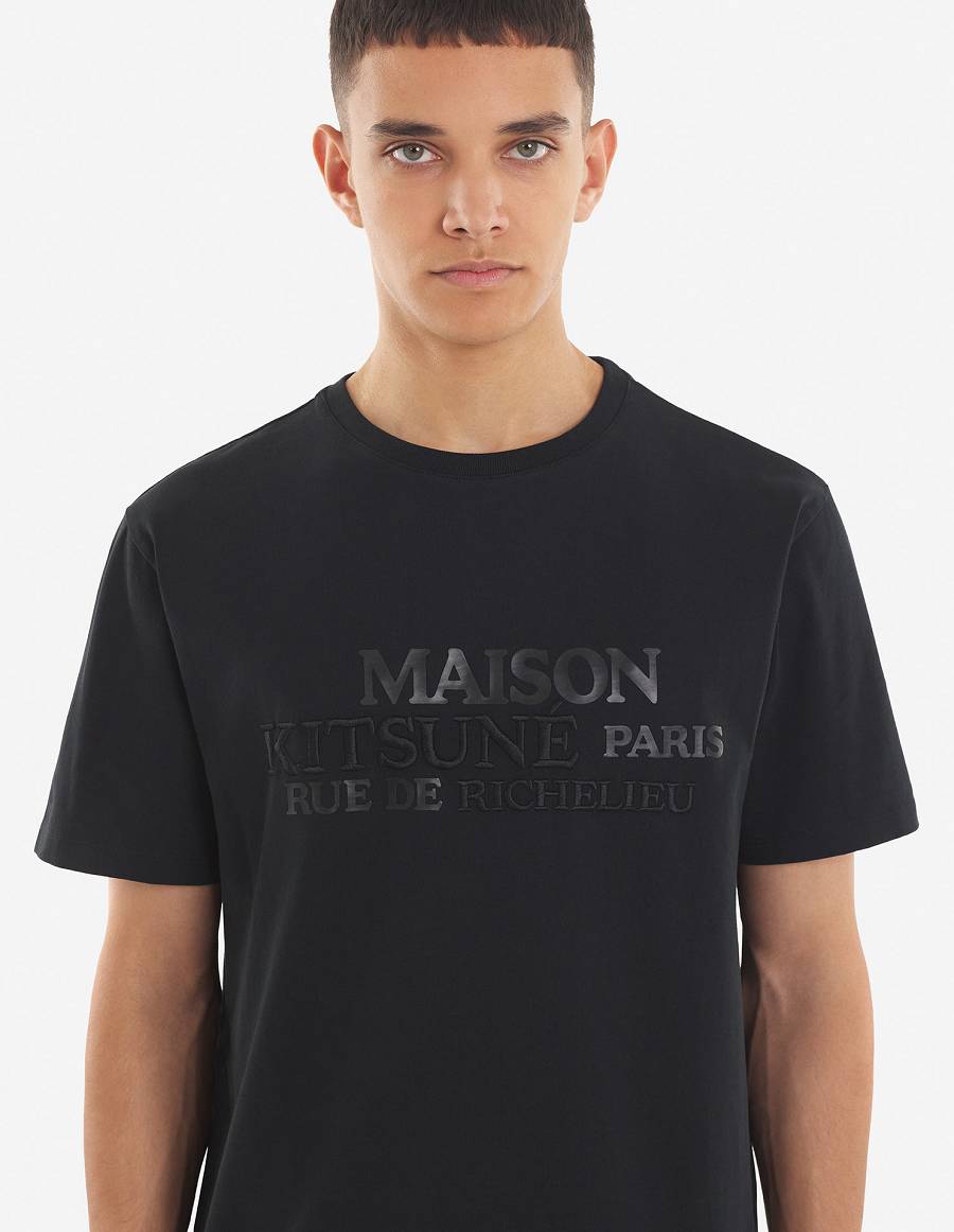 Black Men's Maison Kitsune Rue Richelieu Relaxed T Shirts | AU-L0140