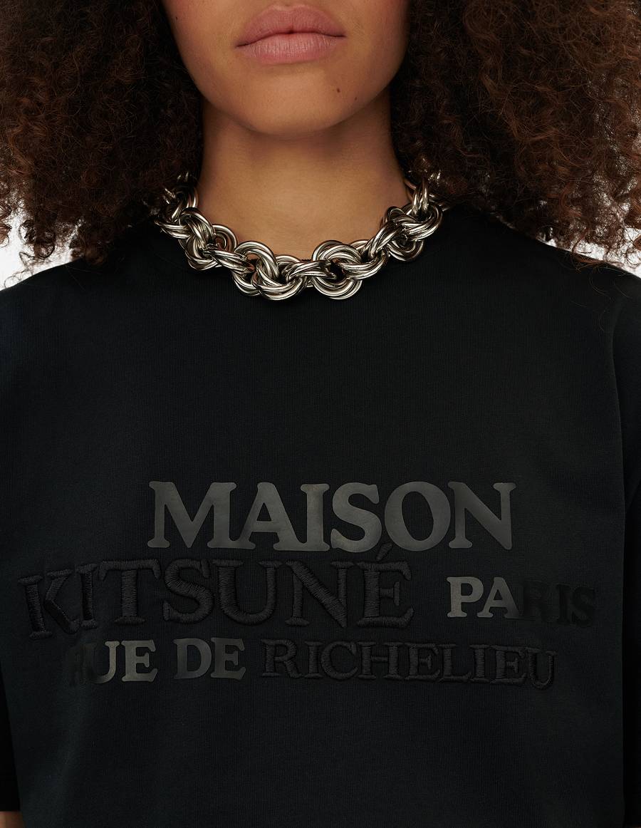 Black Men's Maison Kitsune Rue Richelieu Relaxed T Shirts | AU-L0140