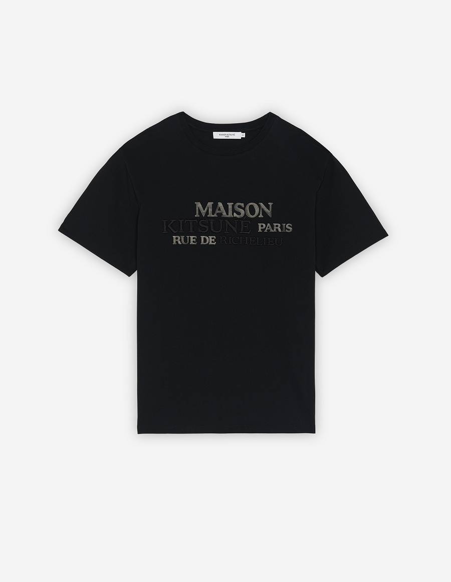 Black Men\'s Maison Kitsune Rue Richelieu Relaxed T Shirts | AU-L0140