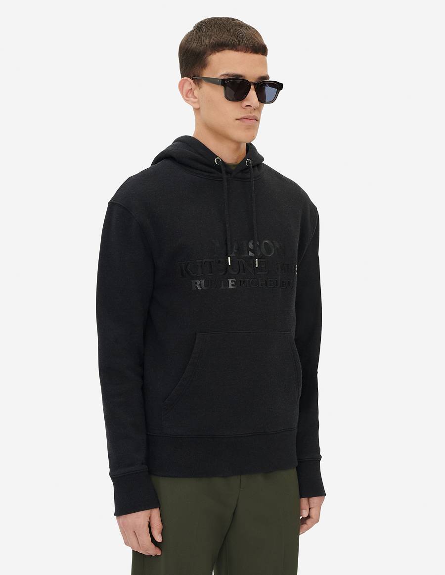 Black Men's Maison Kitsune Rue Richelieu Classic Hoodies | AU-L0662