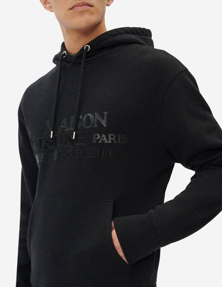 Black Men's Maison Kitsune Rue Richelieu Classic Hoodies | AU-L0662