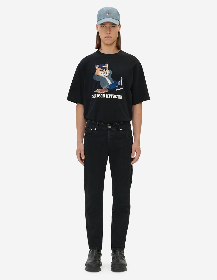 Black Men's Maison Kitsune Tapered Fit Jeans | AU-W0136