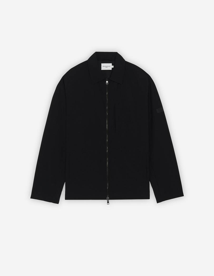 Black Men\'s Maison Kitsune Technical Zipped Overshirt Shirts | AU-L0981