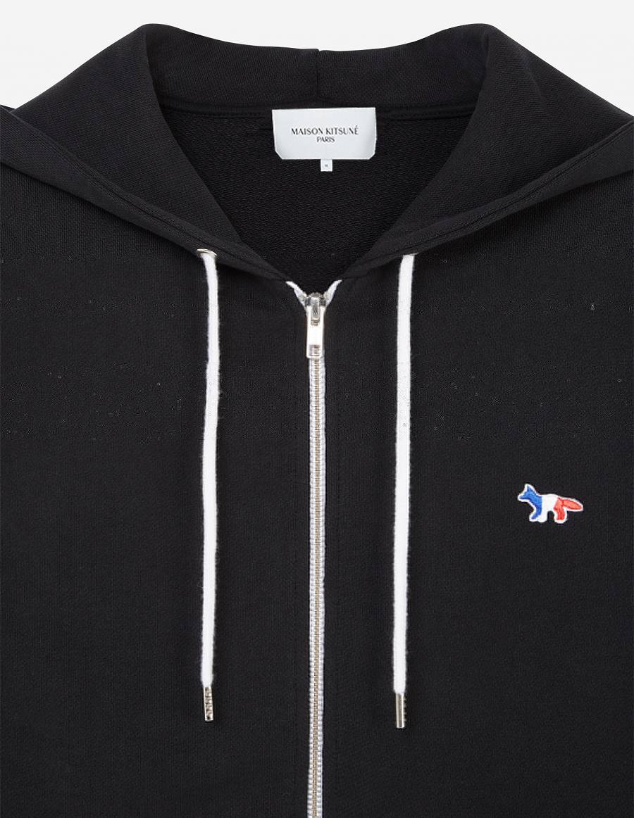 Black Men's Maison Kitsune Tricolor Fox Patch Zip Hoodies | AU-A0524