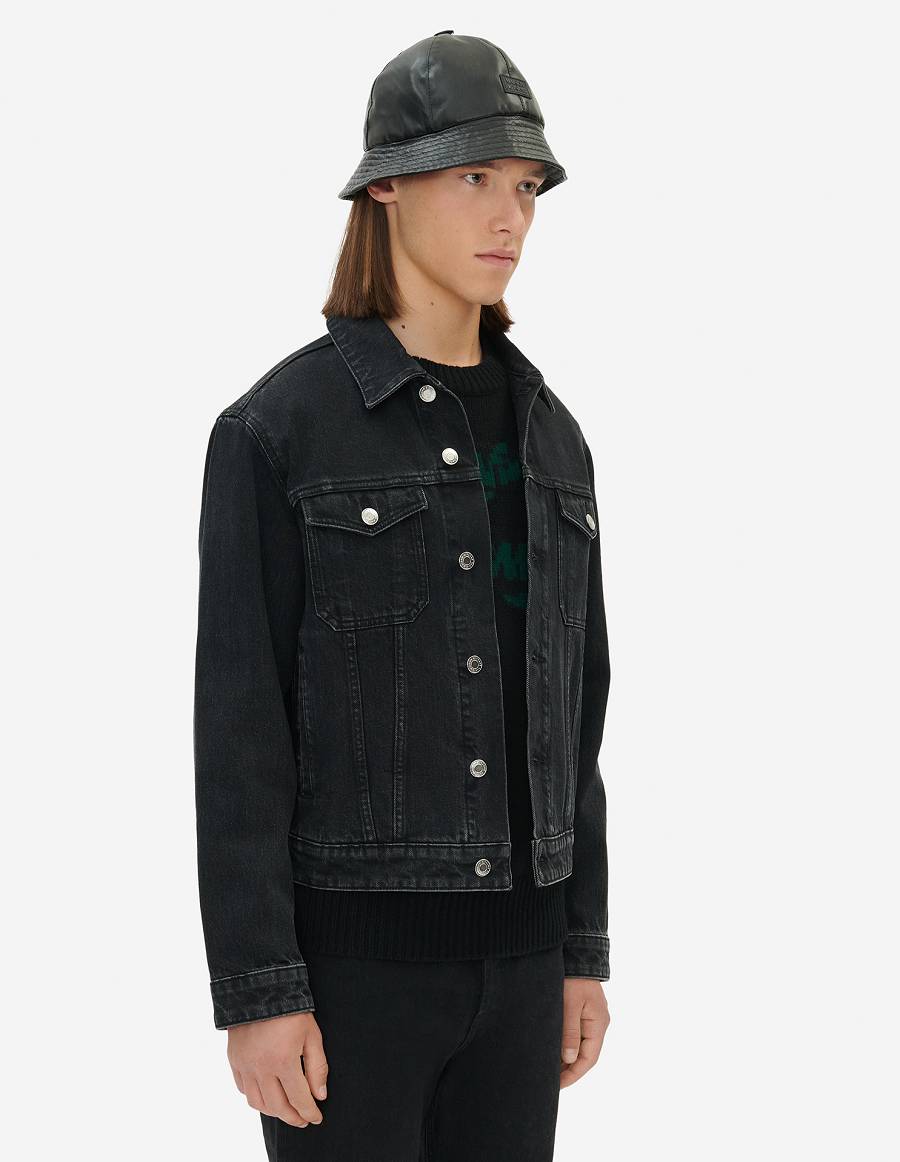 Black Men's Maison Kitsune Trucker Jackets | AU-S0478