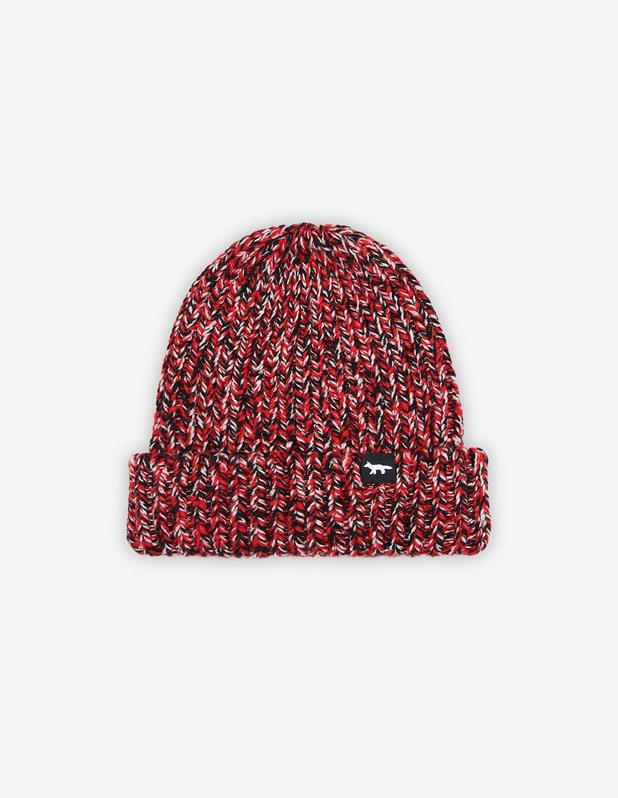 Black Red Men\'s Maison Kitsune Mouline Beanie Hats | AU-Y0382