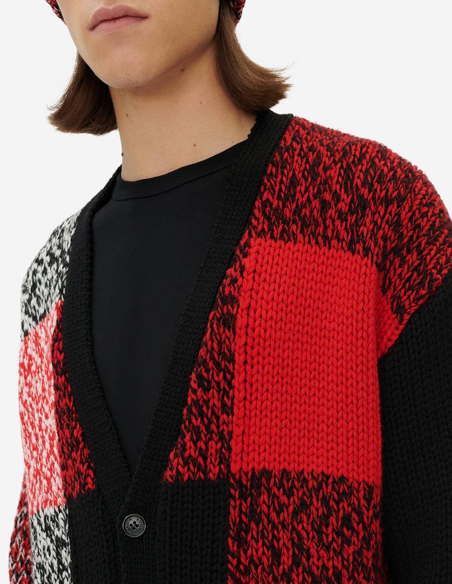 Black Red Men's Maison Kitsune Mouline Check Cardigan | AU-A0379