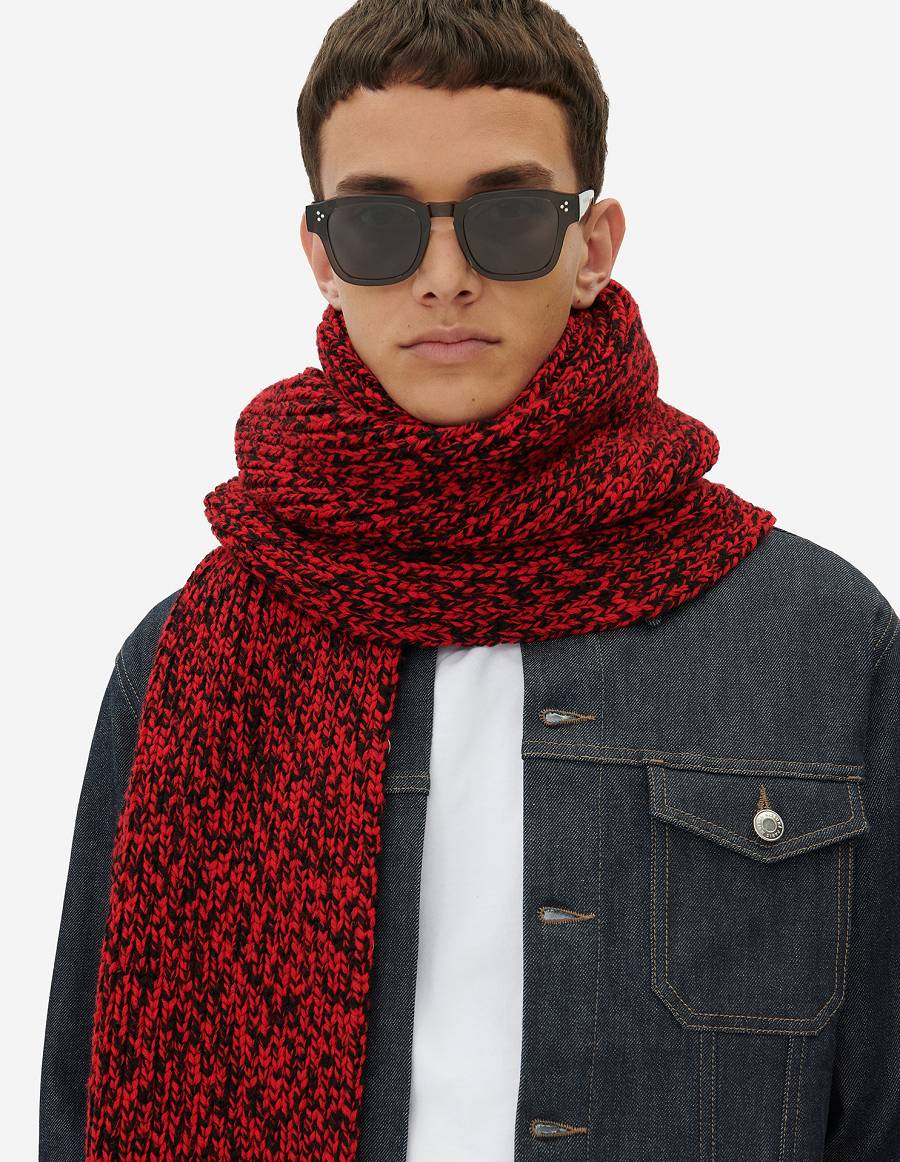 Black Red Men's Maison Kitsune Mouline Scarf | AU-J599