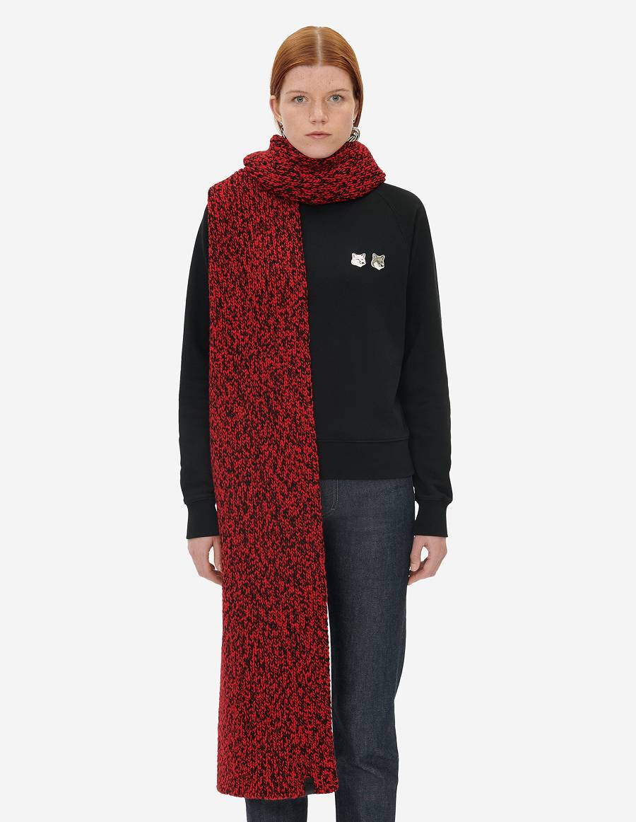 Black Red Men's Maison Kitsune Mouline Scarf | AU-J599