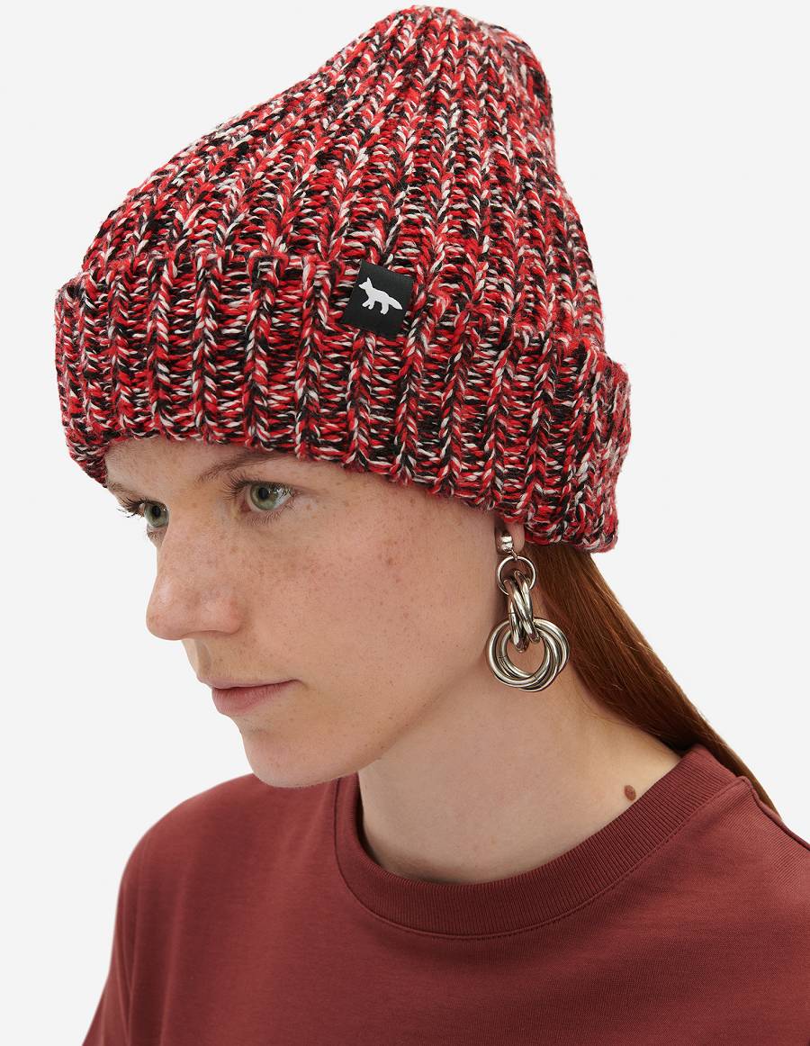 Black Red Women's Maison Kitsune Mouline Beanie Hats | AU-X0493