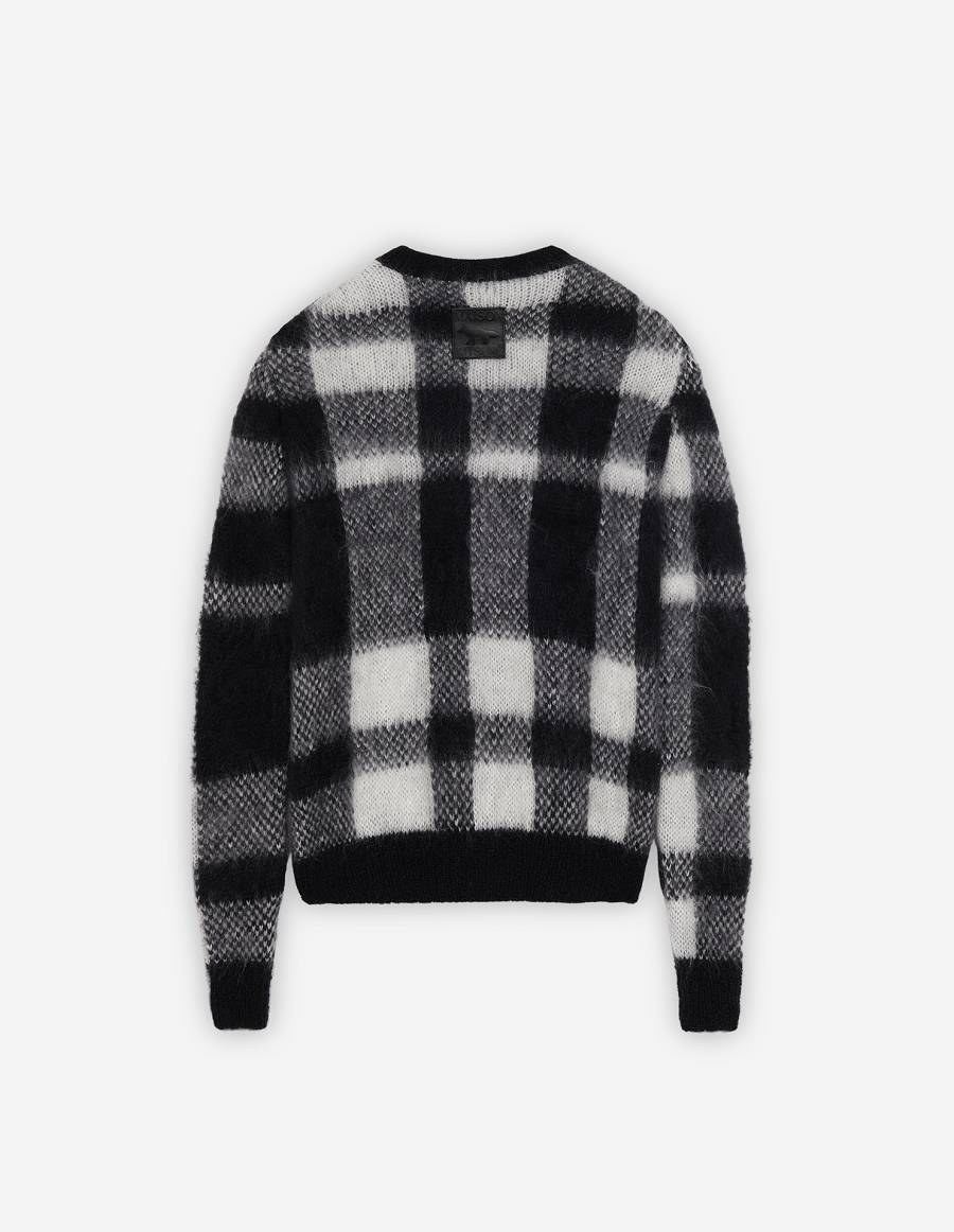 Black White Men's Maison Kitsune Brushed Mohair Check Cardigan | AU-M0776