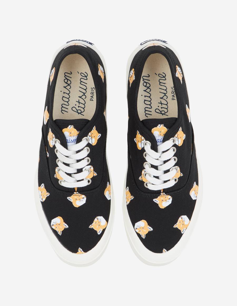 Black Women's Maison Kitsune All Over Fox Head Laced Sneakers | AU-P0935