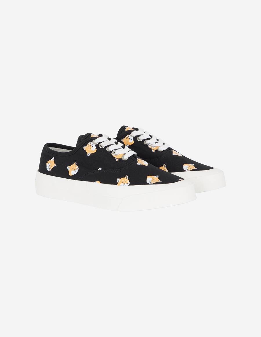 Black Women\'s Maison Kitsune All Over Fox Head Laced Sneakers | AU-P0935