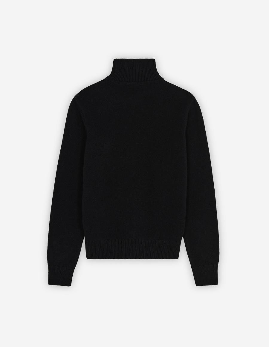 Black Women's Maison Kitsune Baby Fox Patch Boxy Turtleneck Sweaters | AU-C0782