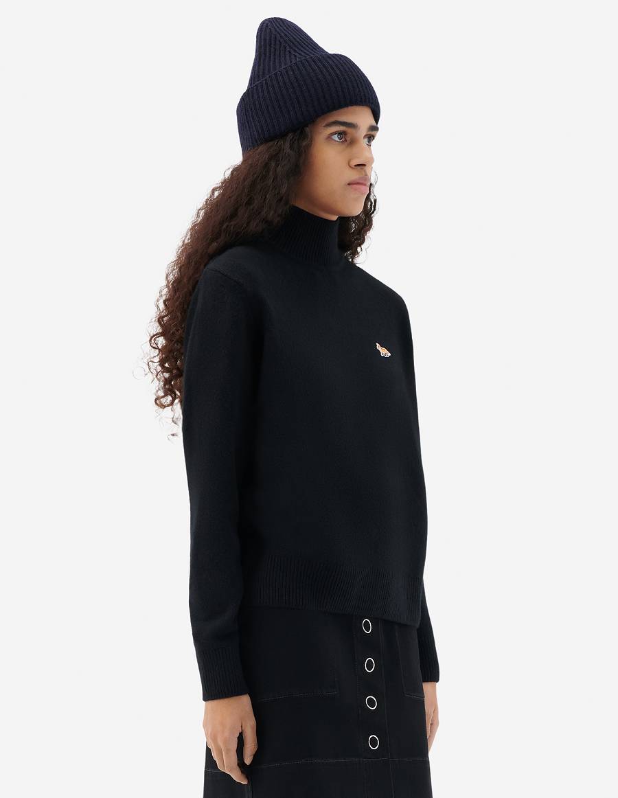 Black Women's Maison Kitsune Baby Fox Patch Boxy Turtleneck Sweaters | AU-C0782