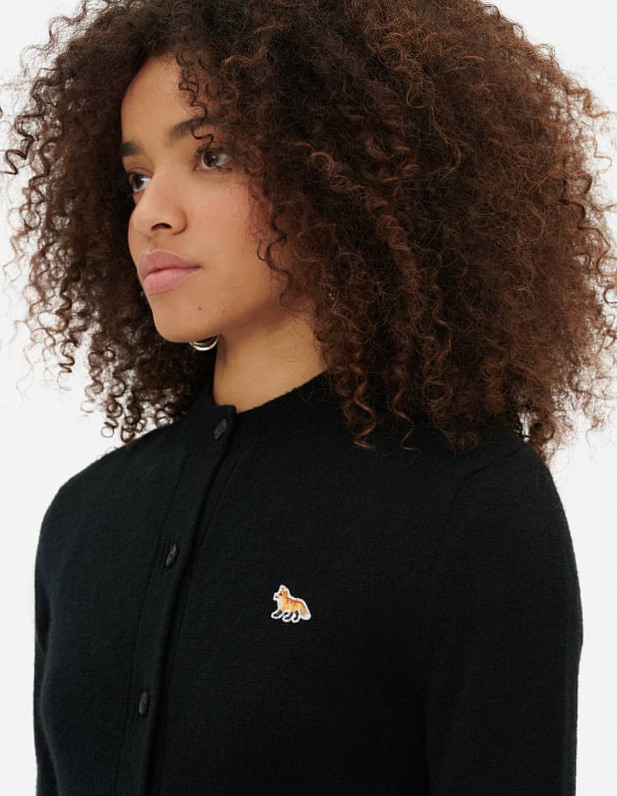 Black Women's Maison Kitsune Baby Fox Patch R-neck Fitted Cardigan | AU-F248