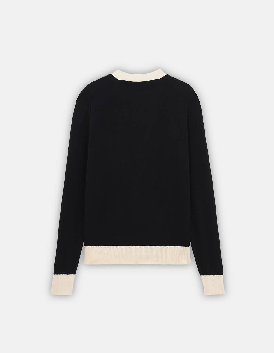 Black Women's Maison Kitsune Baby Fox Patch Bi-color Classic Cardigan | AU-M0910