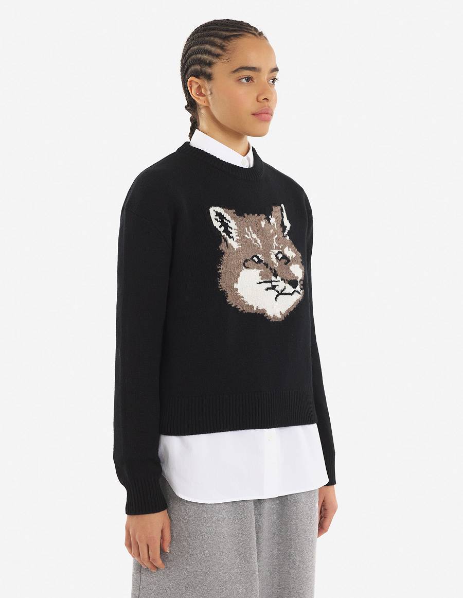 Black Women's Maison Kitsune Big Fox Head Sweaters | AU-C0695