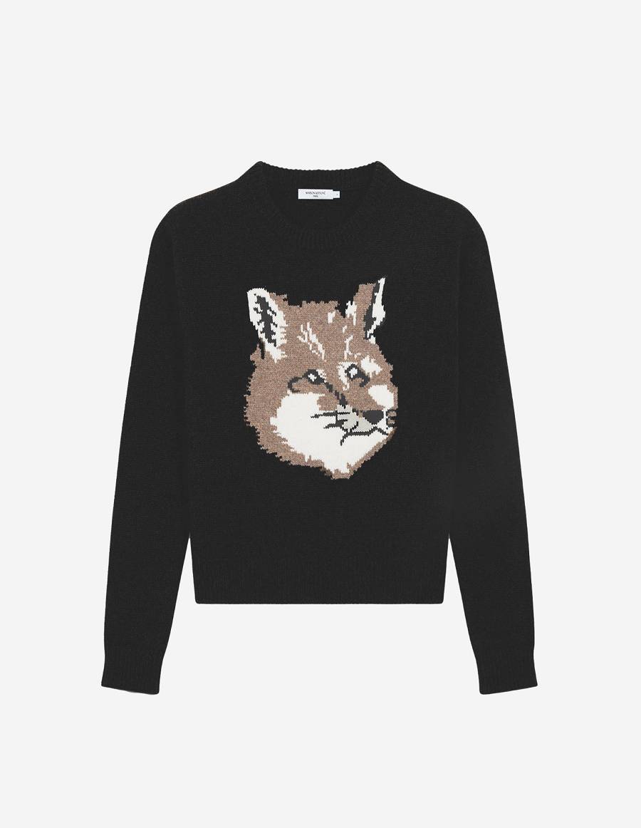 Black Women\'s Maison Kitsune Big Fox Head Sweaters | AU-C0695