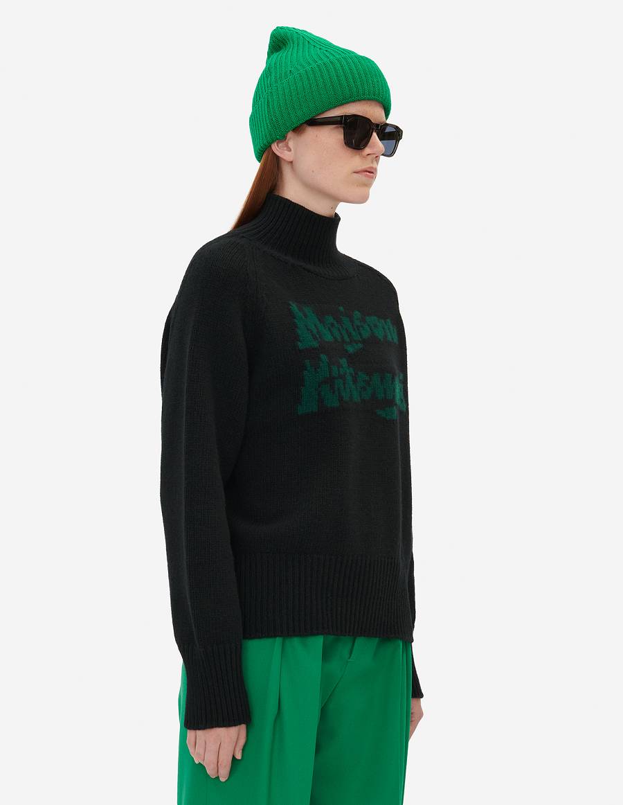 Black Women's Maison Kitsune Bill Rebholz Relaxed Jacquard Sweaters | AU-S0217