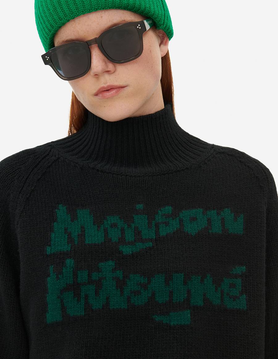 Black Women's Maison Kitsune Bill Rebholz Relaxed Jacquard Sweaters | AU-S0217