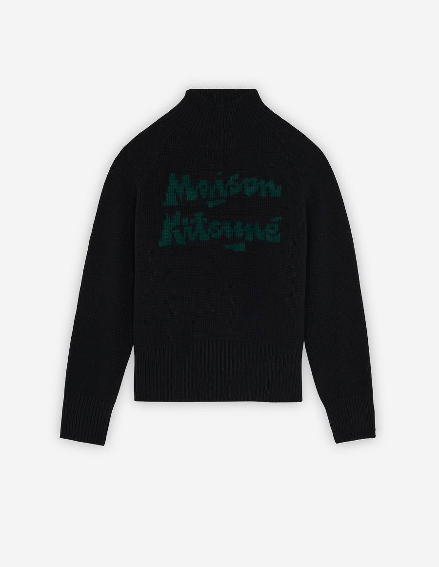 Black Women\'s Maison Kitsune Bill Rebholz Relaxed Jacquard Sweaters | AU-S0217