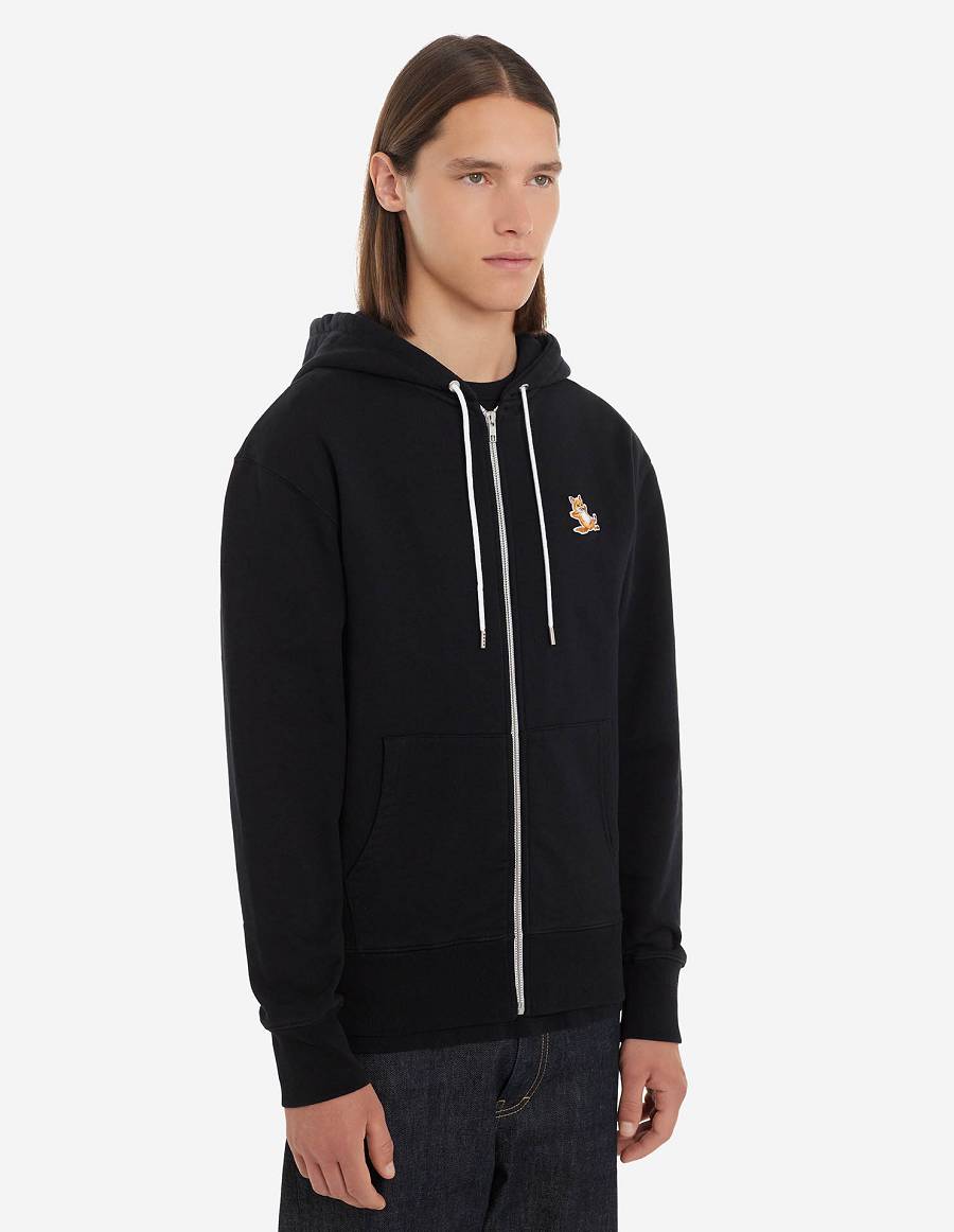 Black Women's Maison Kitsune Chillax Fox Patch Zipped Hoodies | AU-V0955