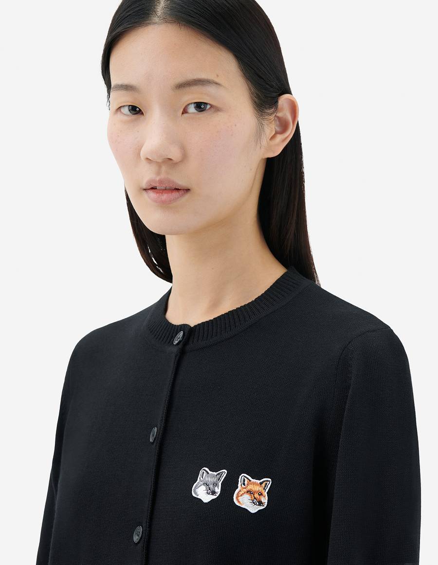 Black Women's Maison Kitsune Double Fox Head Patch R-neck Cardigan | AU-E0787