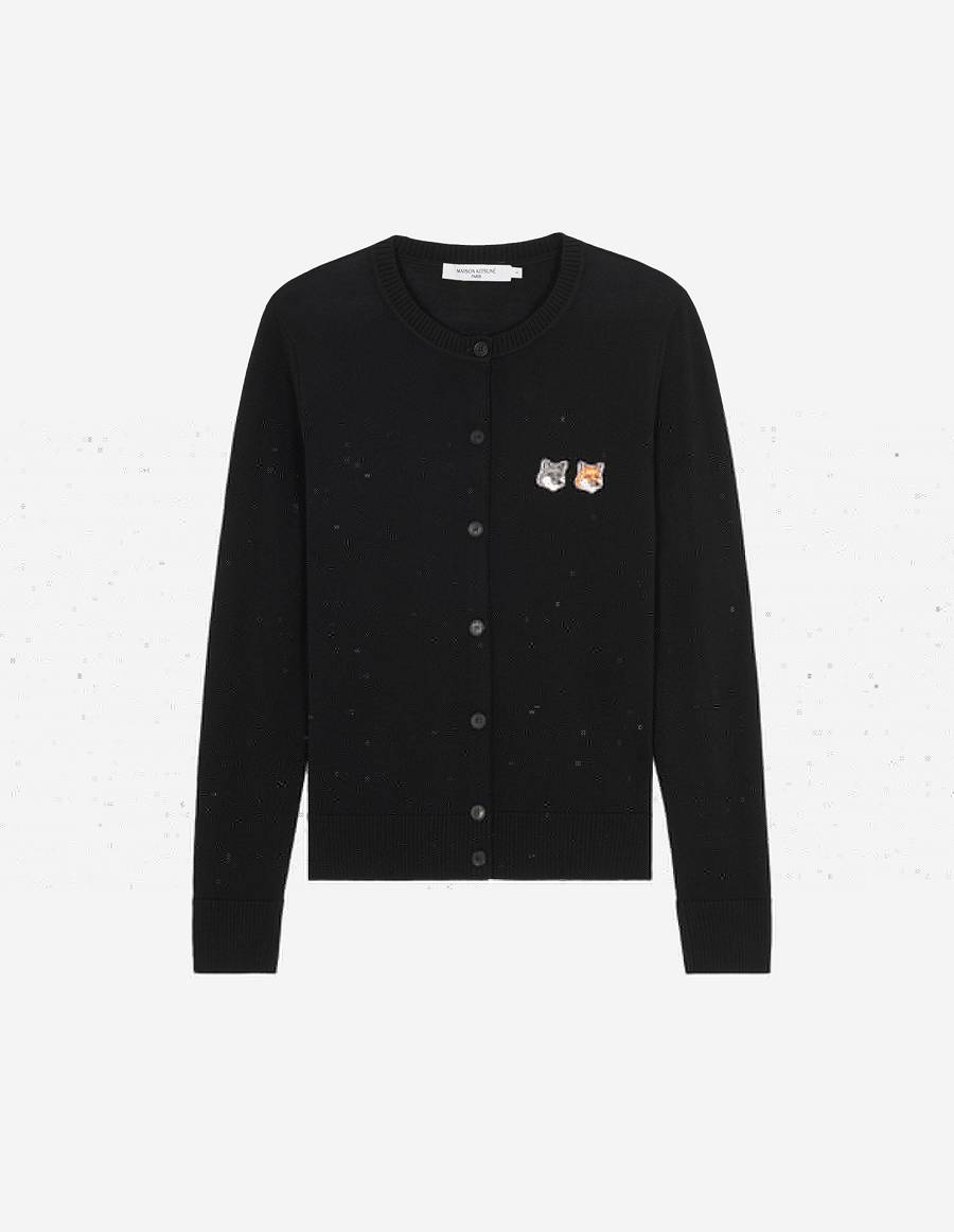 Black Women\'s Maison Kitsune Double Fox Head Patch R-neck Cardigan | AU-E0787