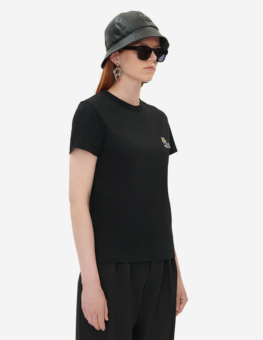 Black Women's Maison Kitsune Dressed Fox Patch Classic T Shirts | AU-U0586