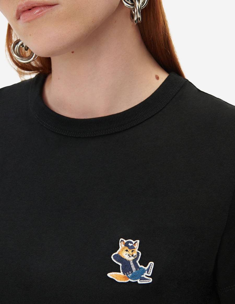 Black Women's Maison Kitsune Dressed Fox Patch Classic T Shirts | AU-U0586