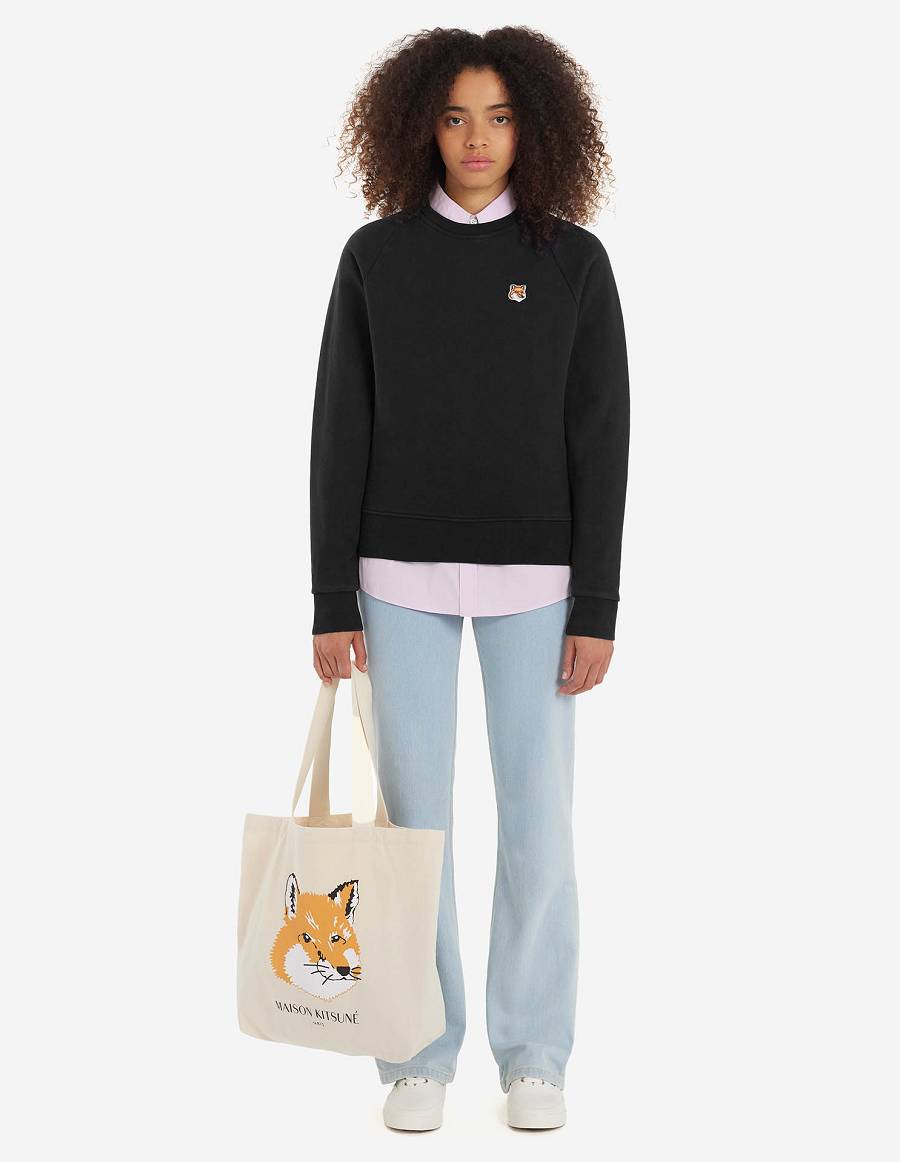 Black Women's Maison Kitsune Fox Head Patch Adjusted Sweatshirts | AU-K0128