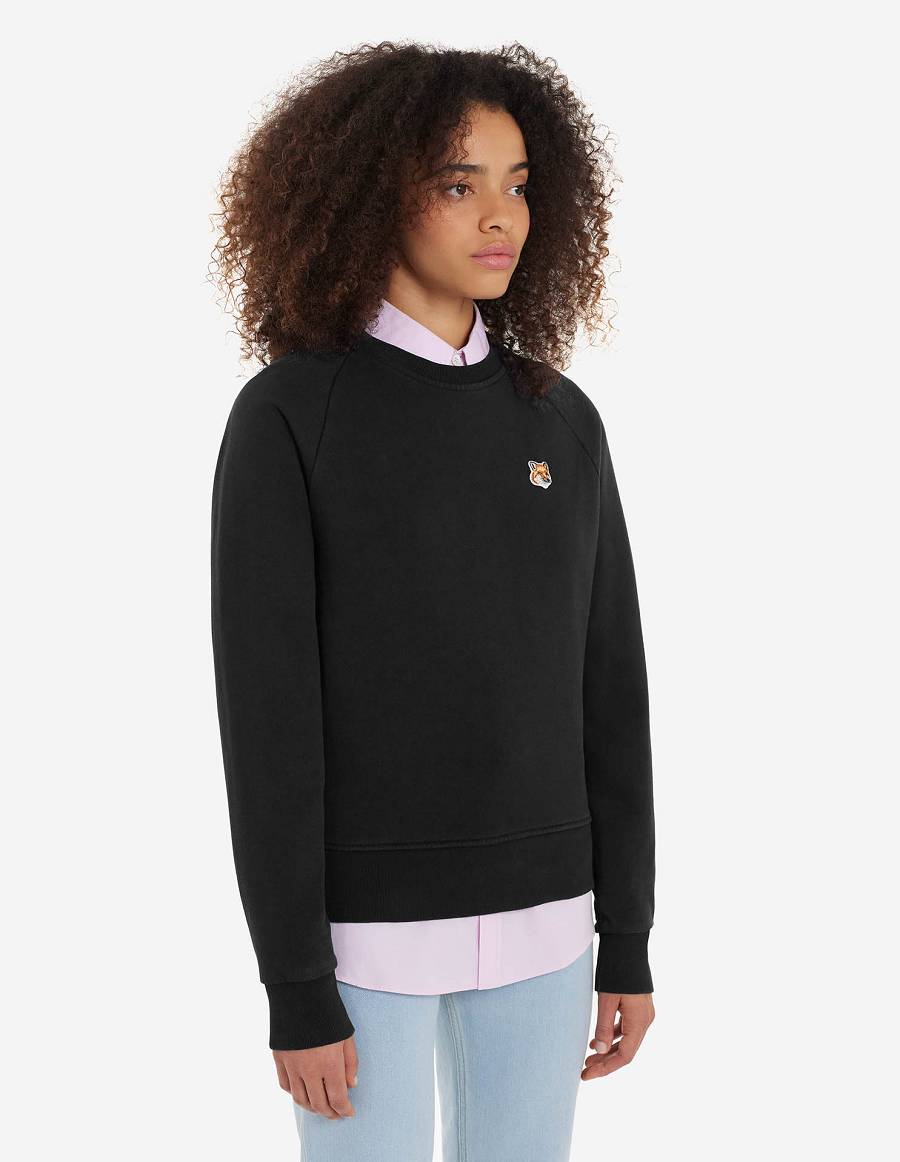 Black Women's Maison Kitsune Fox Head Patch Adjusted Sweatshirts | AU-K0128