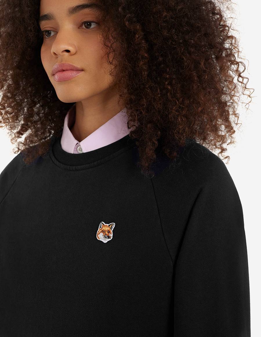 Black Women's Maison Kitsune Fox Head Patch Adjusted Sweatshirts | AU-K0128