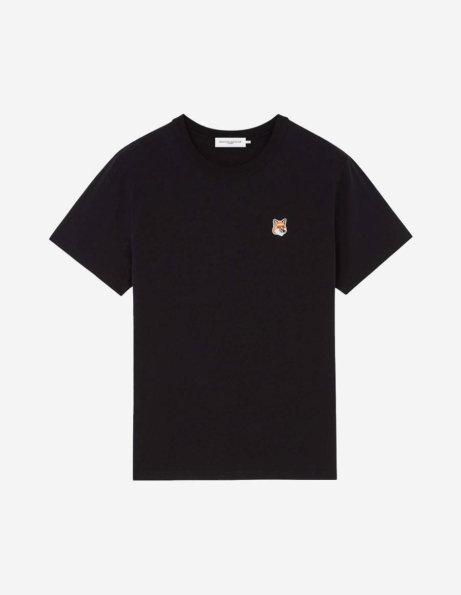 Black Women\'s Maison Kitsune Fox Head Patch Classic T Shirts | AU-Q0119