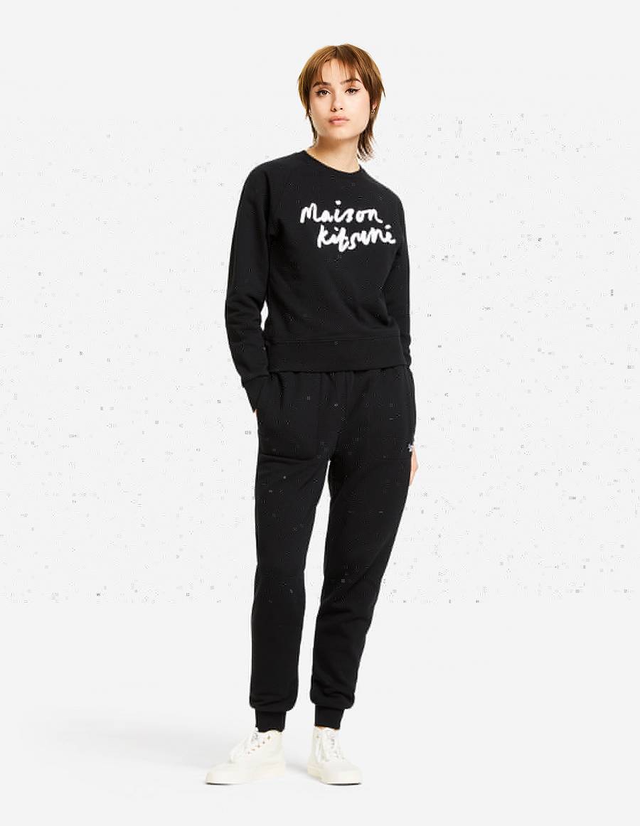 Black Women's Maison Kitsune Handwriting Adjusted Sweatshirts | AU-M0689